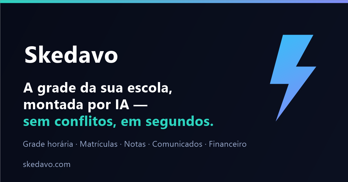 Skedavo — gestão escolar com IA: grade horária sem conflitos em segundos